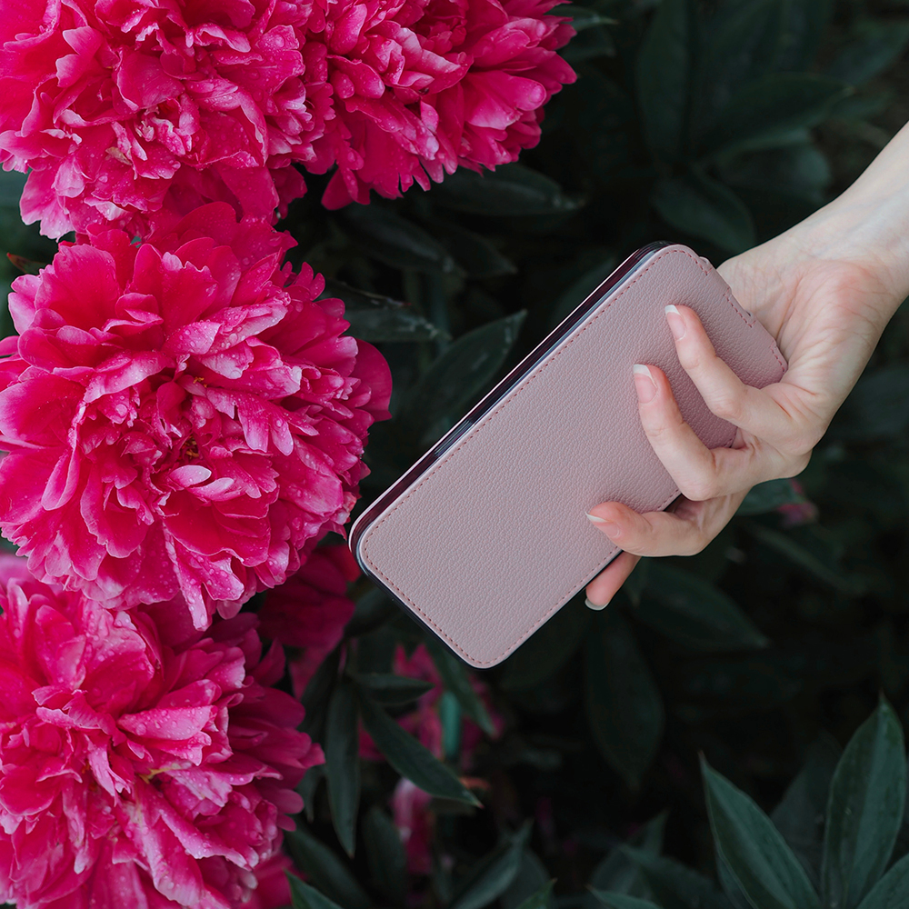 Чехол для iPhone 14 Pro Max из кожи козы, пудрового цвета