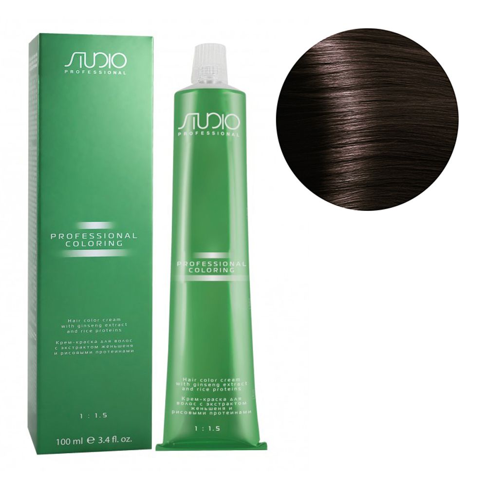 Kapous Studio Professional Крем-краска для волос Studio, с рисовыми протеинами и экстрактом женьшеня, тон №4.3, Золотисто-коричневый, 100 мл