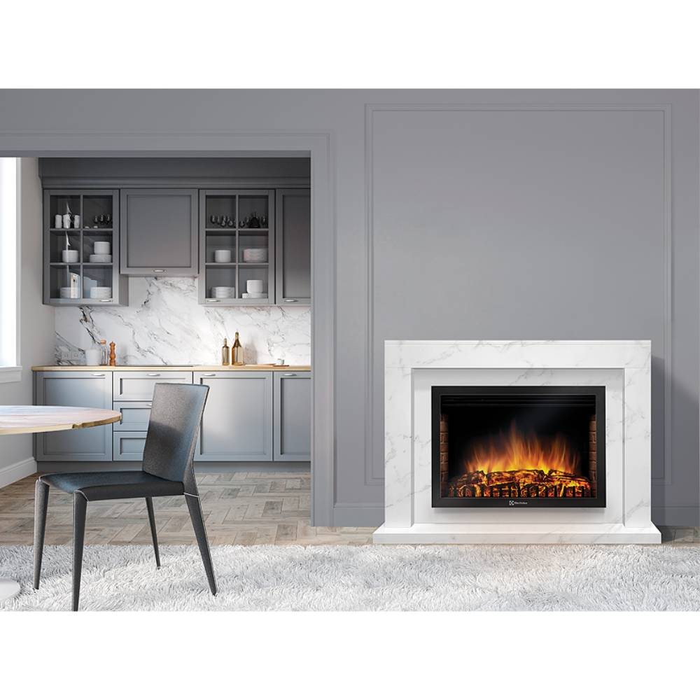 Каминокомплект:ОчагElectrolux EFP/P-2520LS с порталом Simple 25 белый мрамор