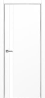 Межкомнатная дверь Optima Porte НЕАПОЛЬ 211 Белое стекло, Алюминиевая кромка SC (матовое серебро) с 4-х сторон