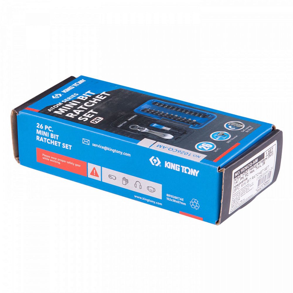 KING TONY (1026CQ-AM) Набор вставок (бит) серии "ATOM", 1/4", PH, PZ, Hex, Torx, 26 предметов