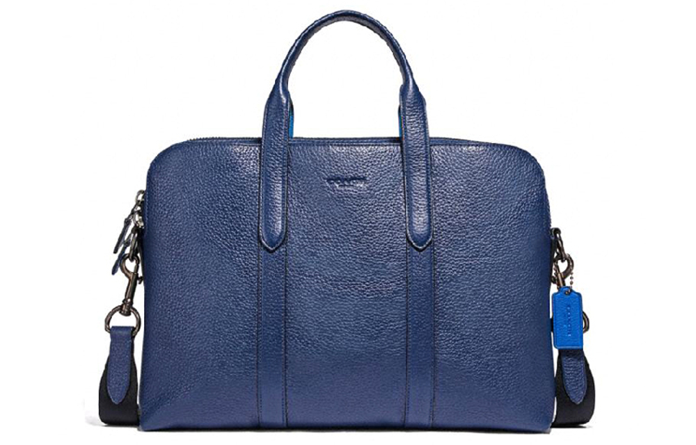 COACH Leather Briefcase, Laptop Bag, Shoulder Bag, Crossbody Bag, Handbag Large Men"s Blue