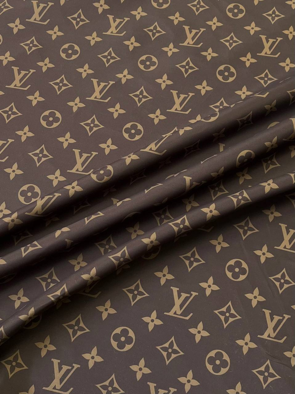 Курточно-плащевая ткань нейлон Louis Vuitton waterproof коричневая с лого