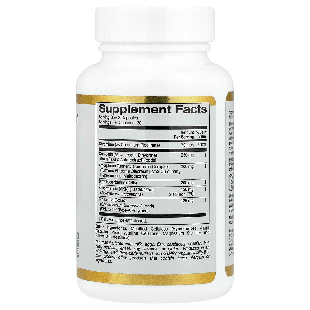 California Gold Nutrition, GLP-1 Supreme™, с бактерией Akkermansia, берберином, кверцетином и куркумином, 60 растительных капсул
