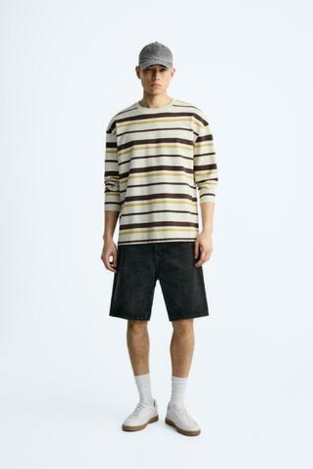 ZARA ШОРТЫ STRAIGHT FIT DENIM, УГОЛЬНЫЙ