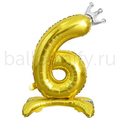 Шар ЦИФРА 6 Gold на подставке Корона 32" 81 см