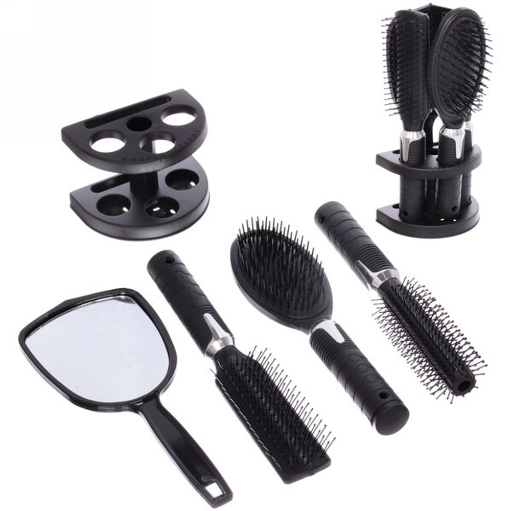 Расчески в наборе 3шт и зеркало в коробке «Beauty Home», цвет черный, 23,5*11*8см