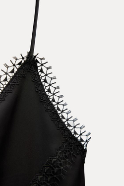 ZARA АТЛАСНЫЙ ТОП В БЕЛЬЕВОМ СТИЛЕ, ЧЕРНЫЙ