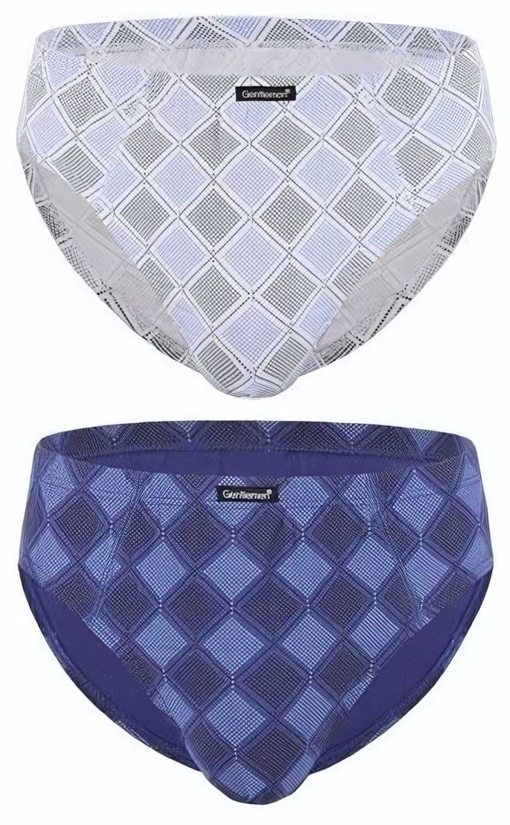 Мужские трусы-слип с ромбовидным узором - 2 шт. (Размер: L) (Цвет: синий с голубым)