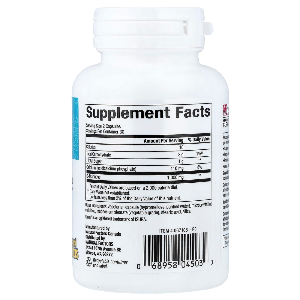 Natural Factors, Womensense®, D-манноза, 60 вегетарианских капсул (500 мг в 1 капсуле)