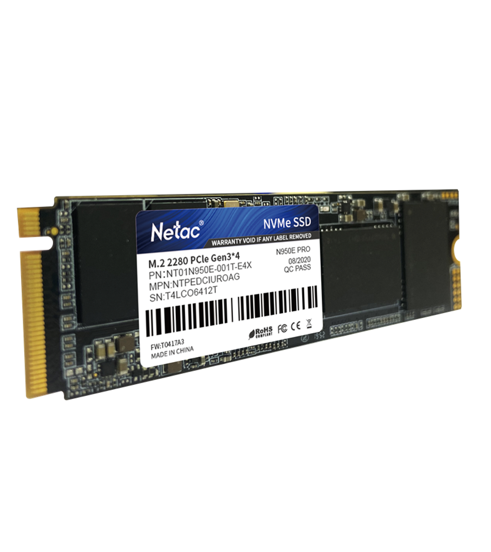 Ssd накопитель Netac SSD N950E Pro 1TB PCIe 3 x4 M.2 2280 NVMe 3D NAND, R/W up to 3350/2800MB/s, IOPS(R4K) 400K/380K, TBW 800TB, 1024MB DRAM buffer, with heat sink, 5y wty