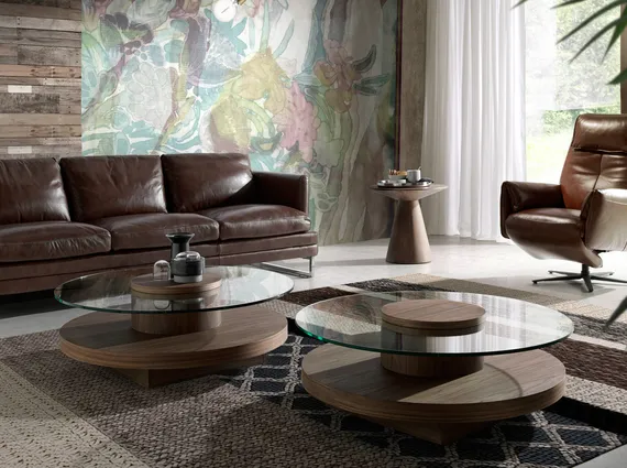 Журнальный столик Angel Cerda 2052, Ø100 см, стекло, орех