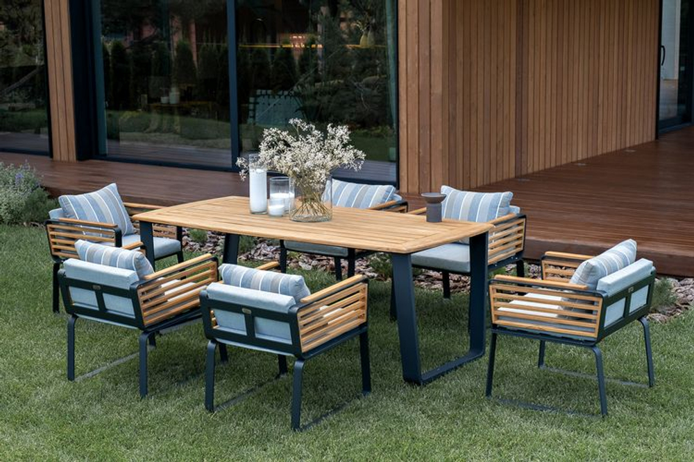 Обеденная группа из алюминия Joygarden АУРА, Gunmetal (темно-серый), светло-серый