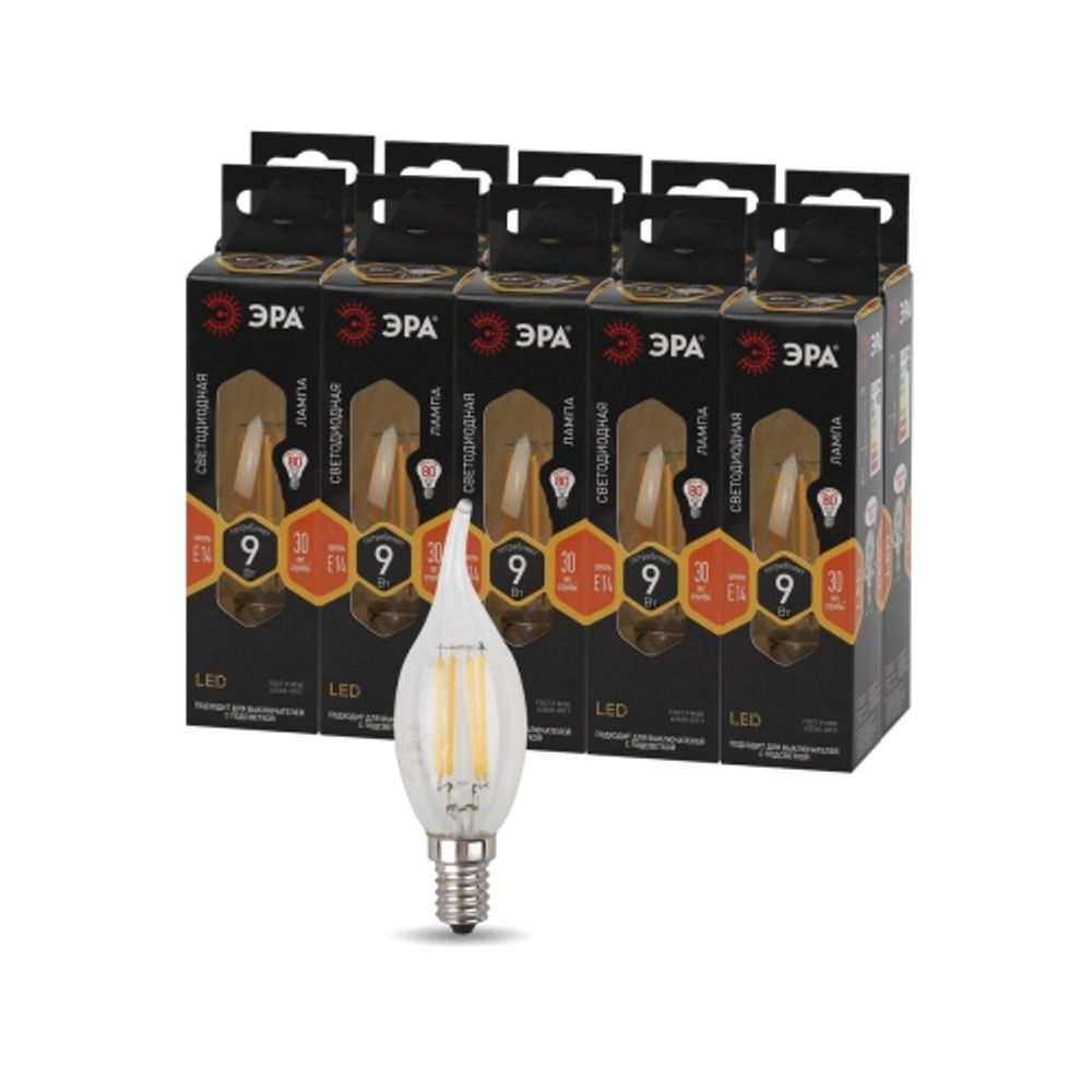 Лампочка светодиодная ЭРА F-LED BXS-9W-827-E14 Е14 / Е14 9Вт филамент свеча на ветру теплый белый свет | Филаментные декоративные