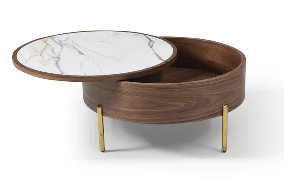 Журнальный столик Slide Ø80х40 см со сдвижной столешницей, белая керамика