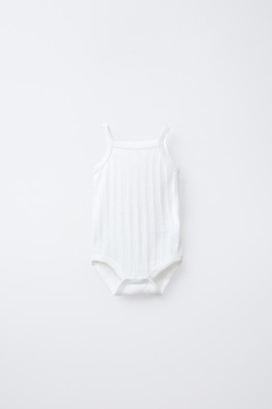 ZARA НАБОР ИЗ 3 БОДИ В РУБЧИК С АЖУРНЫМ УЗОРОМ, ЖЕЛТЫЙ