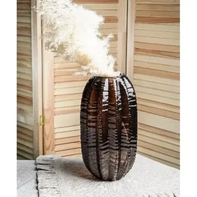 Ваза Плиссе большая d-150мм h-280мм Браун