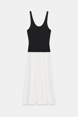 ZARA ПЛАТЬЕ МИДИ ИЗ КОМБИНИРОВАННОГО ПОПЛИНА, ЧЕРНЫЙ/БЕЛЫЙ