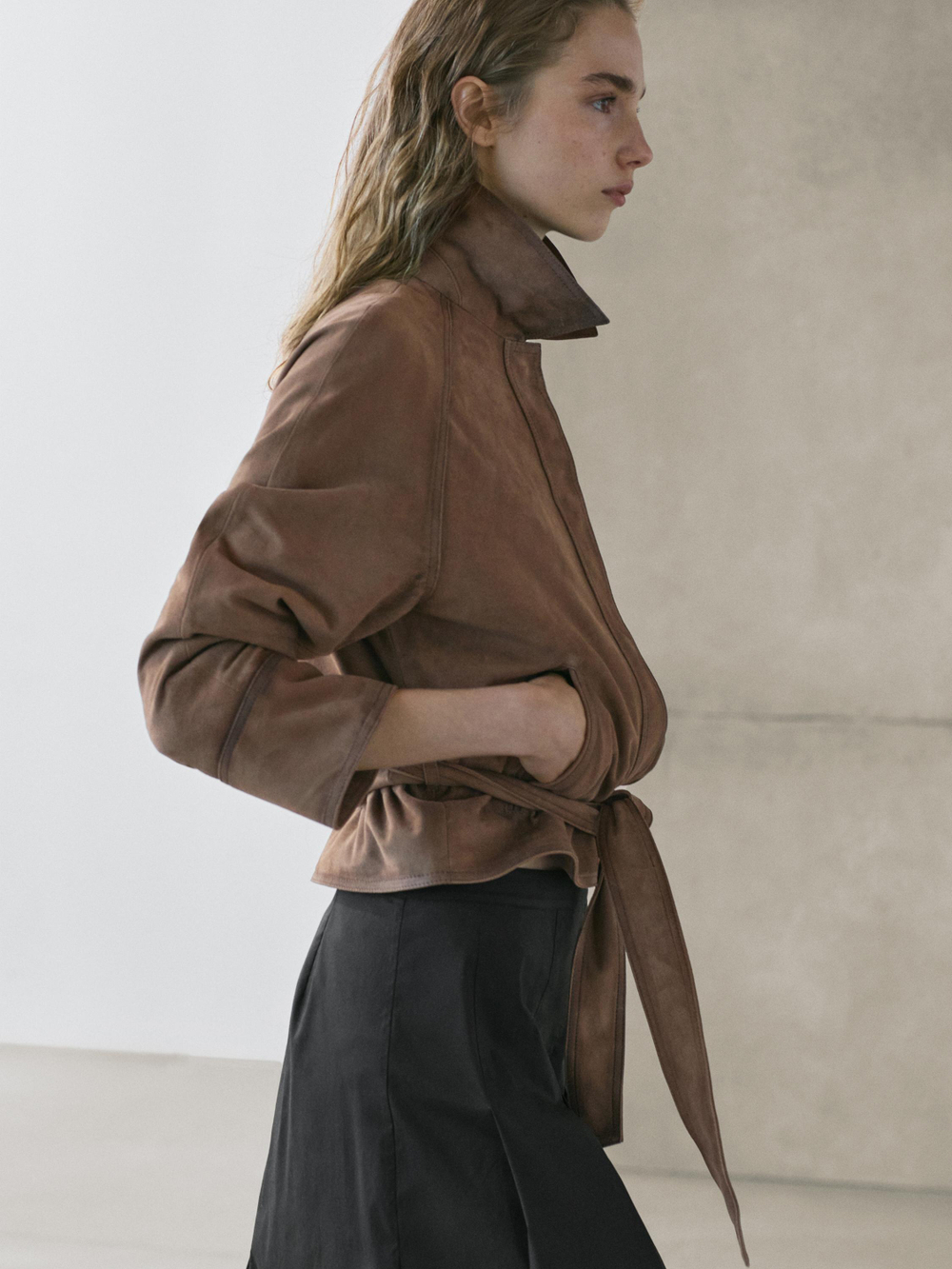 Massimo Dutti Миди-юбка из смесовой хлопковой ткани с плиссировкой, черный