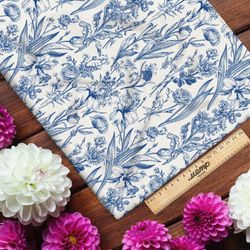 Ткань мембрана цветы голубого и синего оттенка