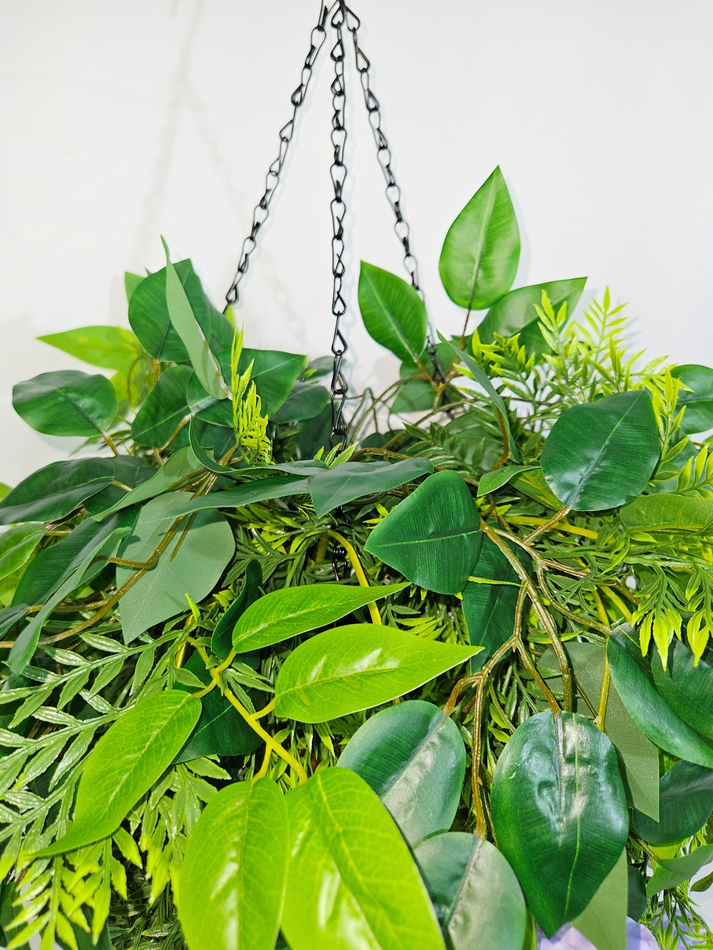 Искусственные цветы Акация сиреневая с зеленью в подвесном кашпо