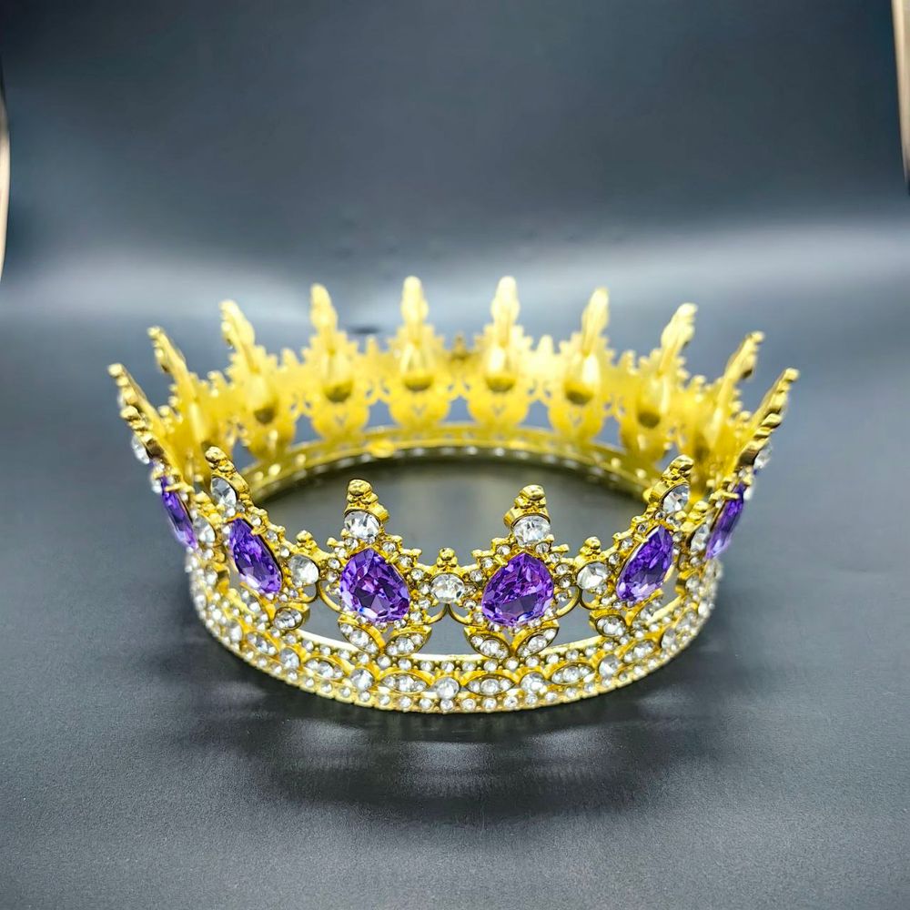 Корона 14*5,5см Золото/Стразы+Сирень, металл