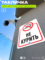 Табличка для частной территории "Не курить", на дом, для участка, для подъезда, организаций и частных территорий, предупреждающая, 40х30 см, Silver Plane x Айдентика Технолоджи