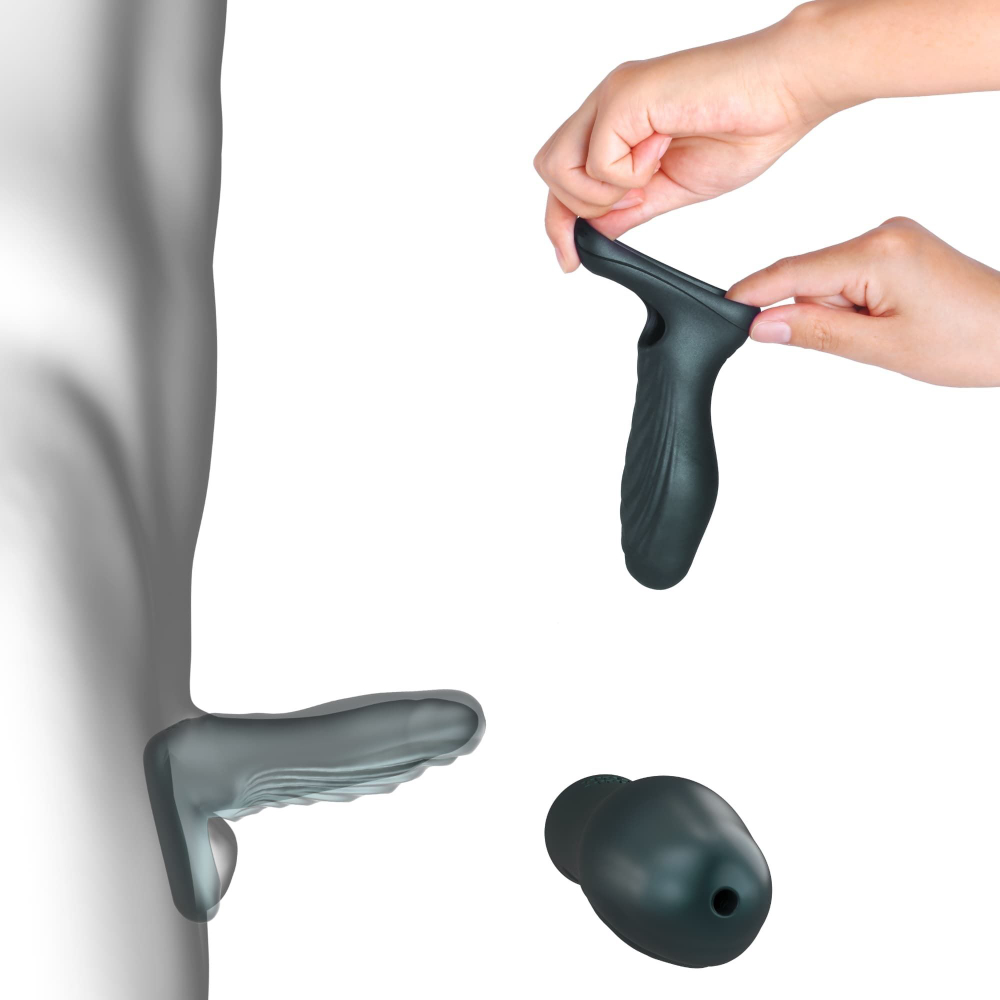 Серая силиконовая насадка на пенис с подхватом Manwan Ryzer (Цвет: серый)