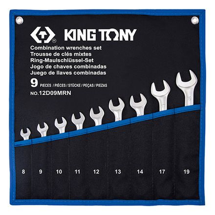 Цена на KING TONY (12D09MRN) Набор комбинированных ключей, 8-19 мм, чехол из теторона, 9 предметов