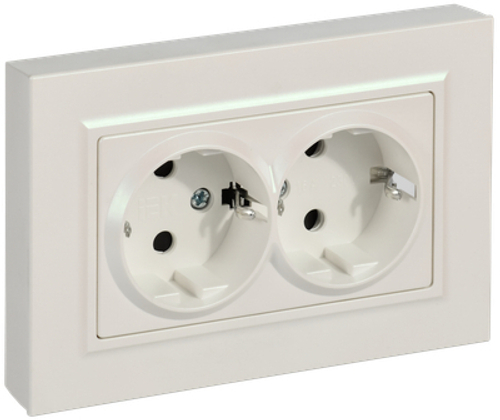 BRITE Розетка 2-местная с заземлением с защитными шторками плоская 16А в сборе РСшПл12-3-БрЖ жемчуг IEK
