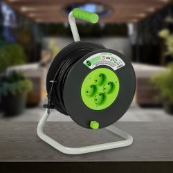 Удлинитель силовой ЭРА GREEN LINE KAT-2x1.5-50m Greenline на катушке пластик 4 розетки без заземления 50м ПВС 2x1.5мм2 | Силовые удлинители