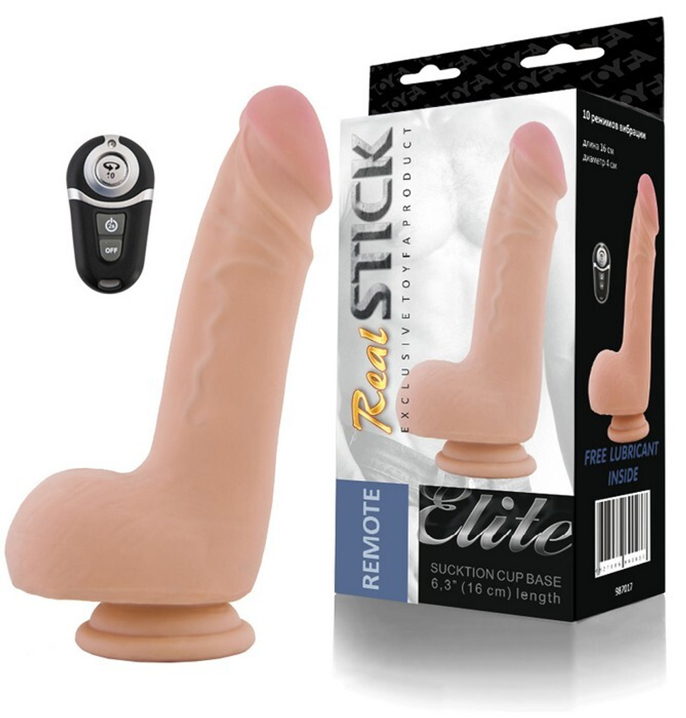 Вибратор с пультом ДУ телесный 10 режимов вибрации перезаряжаемый RealStick 16 см