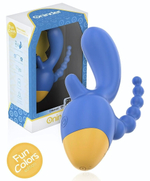 Синий мини-вибратор с анальным хвостом и управлением через приложение - 13 см. (Цвет: синий)