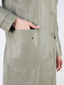 Кожаный тренч длинный с поясом плащ