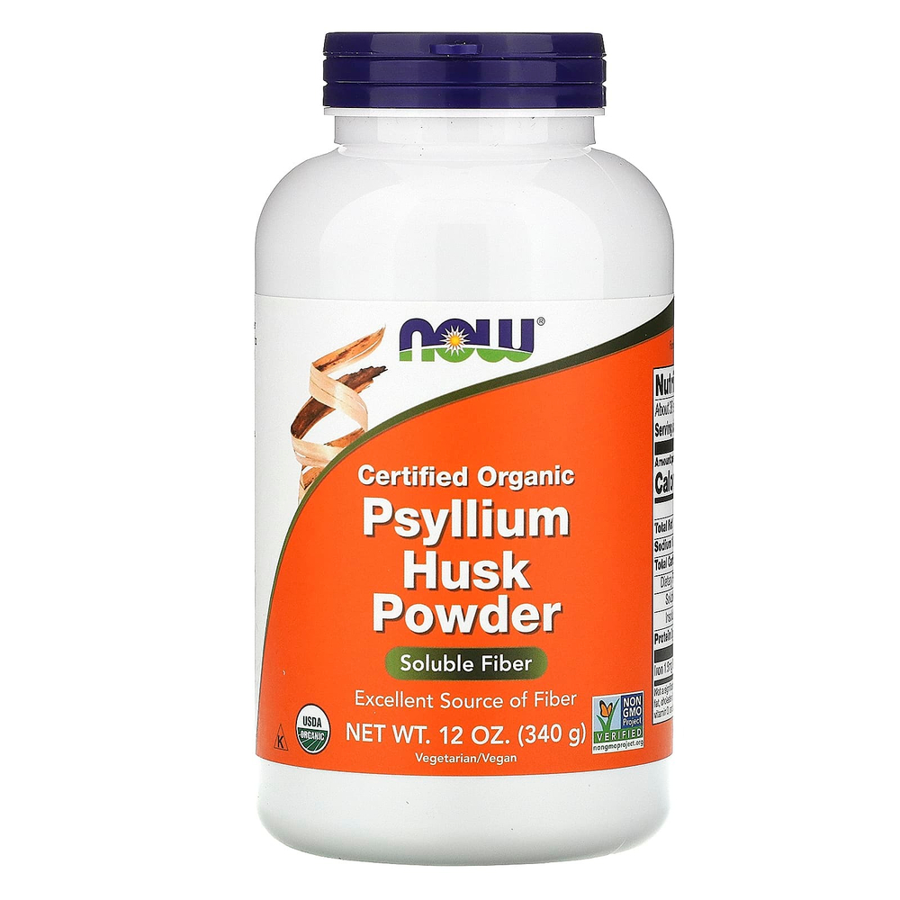 NOW Foods, сертифицированный органический порошок из шелухи семян подорожника, 340 г (12 унций)