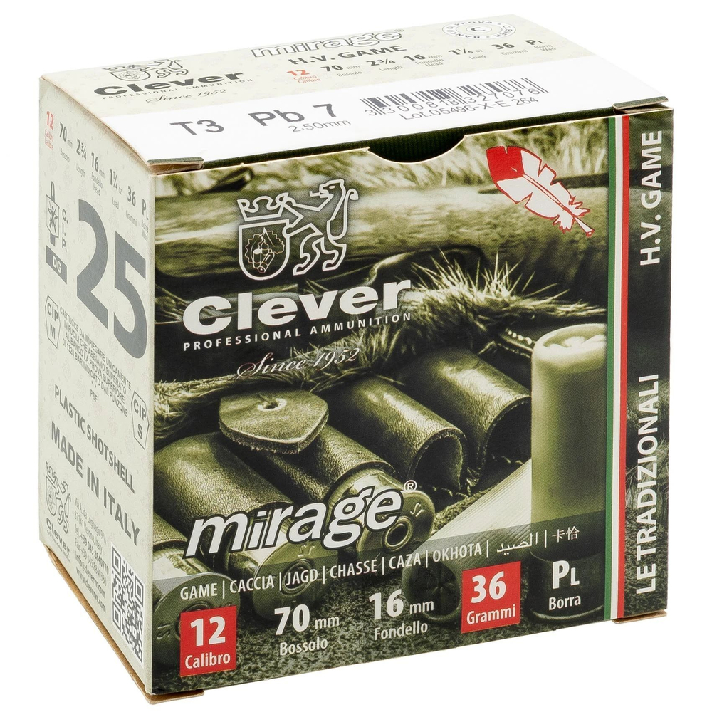 Патрон 12/70 Clever №7 36г п/м, коробка 25 шт.