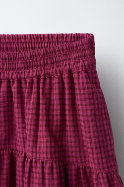 ZARA ЮБКА МИДИ В КЛЕТКУ, МАЛИНОВЫЙ