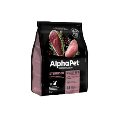Сухой корм для взрослых стерилизованных кошек и котов AlphaPet Superpremium (АльфаПет) с уткой и индейкой, 7 кг