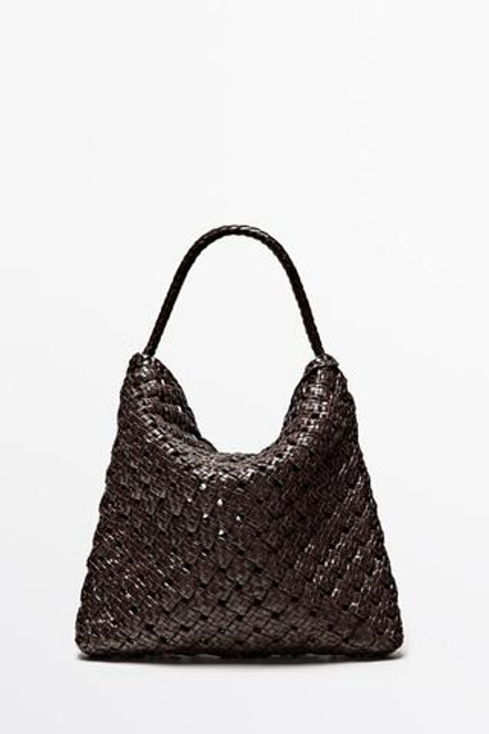 Massimo Dutti Средняя сумка из плетеной кожи наппа, коричневый
