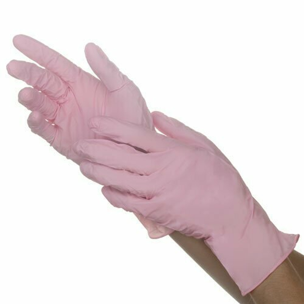 Перчатки нитриловые неопудренные текстурированные на пальцах (розовые), BASIC MEDICAL, 100 шт/уп