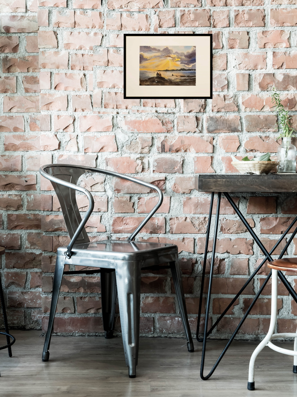 Картина авторская акварельная в паспарту 21*30 см на стену для интерьера "Он, она и собака"