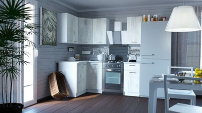 Кухонный гарнитур Алина прайм 1200*1400 мм, каркас ЛДСП, фасад ЛДСП, Белый/Пайн белый