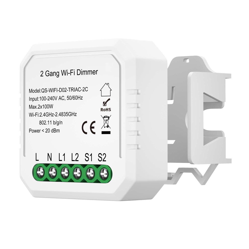 ST9000.500.02C WIFI реле 2 канала, 2х5A Белый - -*Max 2x1150W / 2x150W - Ra  IP20 L46xW46xH18 100-240V