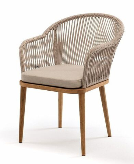 "Лион" стул плетеный из роупа, основание дуб, роуп бежевый круглый, ткань бежевая 035