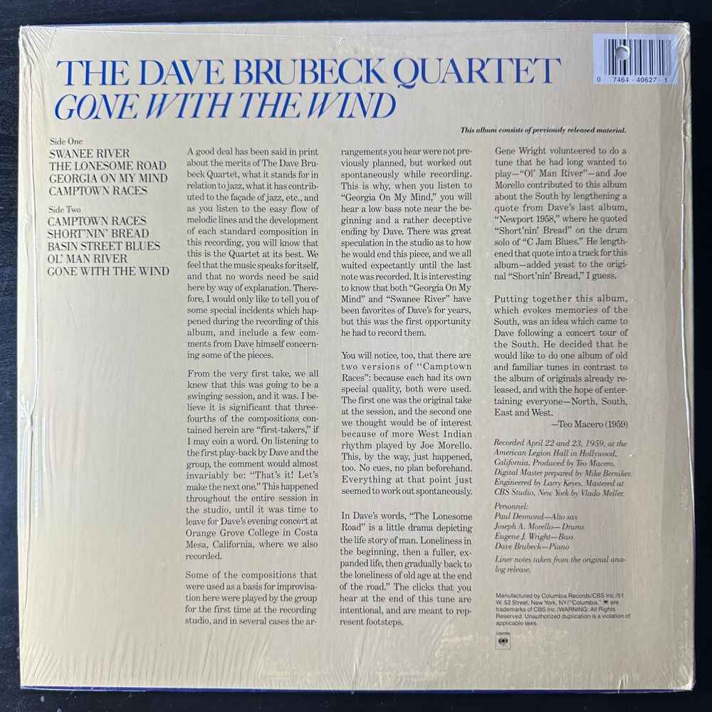 The Dave Brubeck Quartet ‎– Gone With The Wind (США 1987г.)