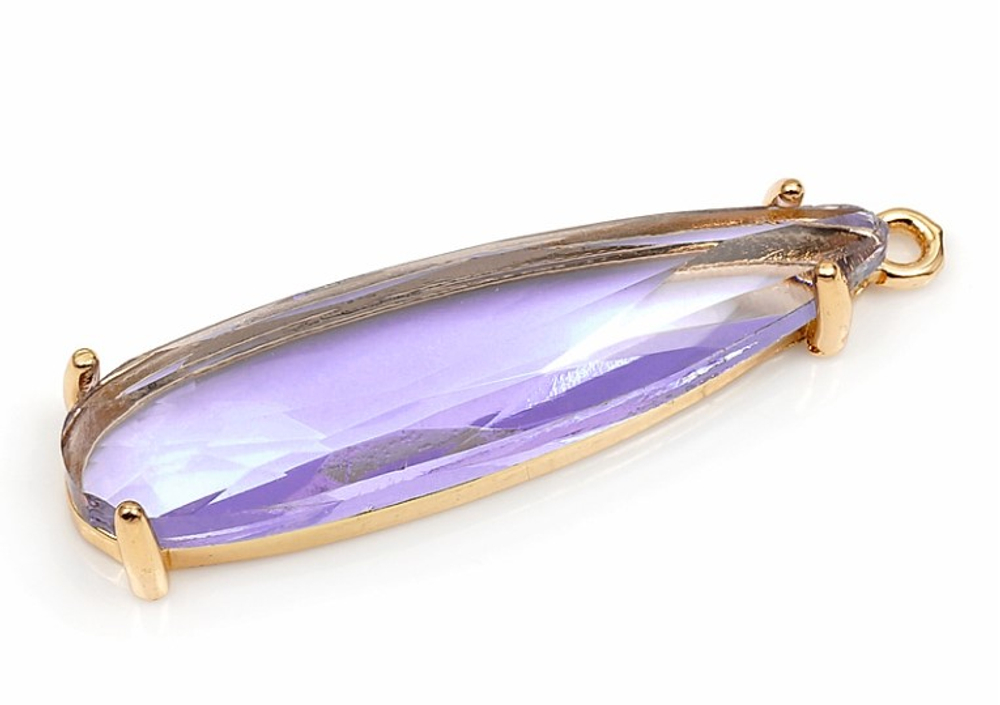 233646-сз Подвеска "Капля" в огранке 33*8мм, сиреневый, позолота