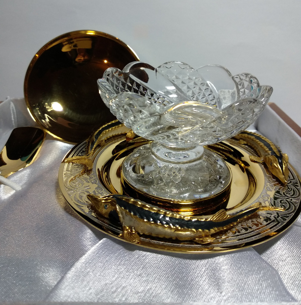 Икорница "Стерлядки" хрустальная чаша с крышечкой