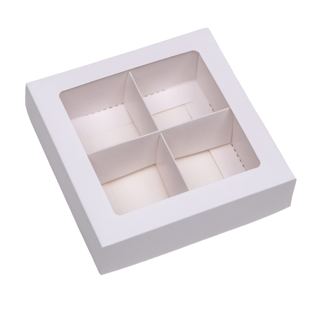 Коробка для 4 конфет белая 12.6х12.6х3.5см