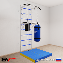 Шведская стенка Sv Sport усиленная 6705 (Турник стандарт/Брусья/Канат/Цепь/Мешок 15кг/Мат 1м)
