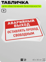 Табличка для обеспечения безопасности "Аварийный выход, оставлять проход свободным", для офиса, по охране труда для предприятия, организаций, 40х30 см, Silver Plane x Айдентика Технолоджи